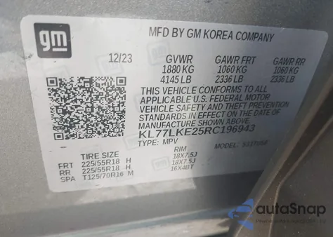 2024 Chevrolet Trax Fwd Activ from USA, damaged, VIN KL77LKE25RC196943